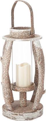 Tall Round Rustic Wooden Lantern with LED Candle