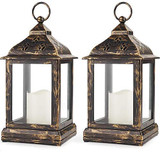 Bronze Candle Lantern with LED Flameless Candle