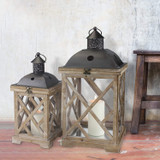Decorative Wooden Hurricane Candle Lantern Set