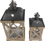 Decorative Wooden Hurricane Candle Lantern Set