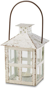 Vintage White Distressed Medium Candle Lantern