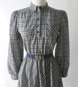 Vintage 70s Preppy Tartan Plaid Full Skirt Day Dress S