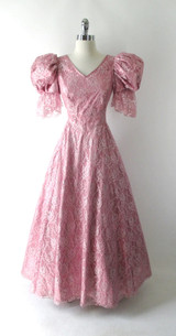 Vintage 80's Shimmering Pink Lace Renaissance Party Dress / Gown S