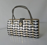 Vintage 60's 60's Metal & Plastic Woven Handbag Basket Bag