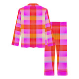Orange Pink Plaid Women's Long Pajama Set (Sets 02)
