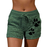 Fast Drying Drawstring Paw Print Lace Up High Waist Elastic Cotton Women Short