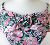 Vintage 80s Off The Shoulder Floral Mini Dress M