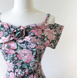 Vintage 80s Off The Shoulder Floral Mini Dress M