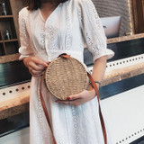 Women Rattan Round Straw Handmade Woven Cross Body Circle Bohemia Handbag Bali Box