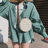 Women Rattan Round Straw Handmade Woven Cross Body Circle Bohemia Handbag Bali Box