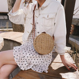 Women Rattan Round Straw Handmade Woven Cross Body Circle Bohemia Handbag Bali Box