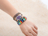 Chakra Handmade Multi Color Natural Stone Tube Beads Leather Wrap Couples Bracelet