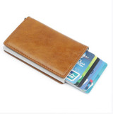 Men Aluminium Alloy Credit Card Holder PU Leather Antitheft Automatic Metal RFID Wallet