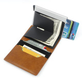 Men Aluminium Alloy Credit Card Holder PU Leather Antitheft Automatic Metal RFID Wallet