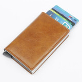 Men Aluminium Alloy Credit Card Holder PU Leather Antitheft Automatic Metal RFID Wallet