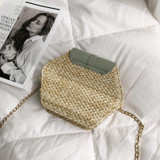 Hexagon Mulit Style Straw Leather Handbag Women Rattan Bag Handmade Woven Bohemia Shoulder Bag