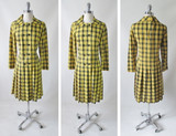 Vintage 60's Yellow Tartan Plaid Day Dress M