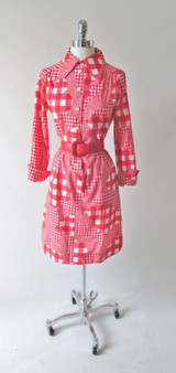 Vintage 60's I Magnin Gingham Flower Shirt Dress M
