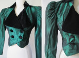 Vintage 80's Victorian Revival Green Sharkskin Taffeta Bolero Cropped Jacket S