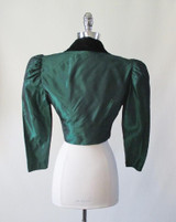 Vintage 80's Victorian Revival Green Sharkskin Taffeta Bolero Cropped Jacket S