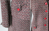 Vintage 60's Red Black White Fleck / Tweed Skirt Jacket Suit Set M
