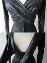 Vintage 70's Fredericks of Hollywood Liquid Satin Studded Jumpsuit Catsuit