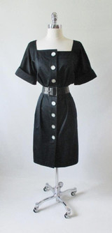 Vintage 80's Yves Saint Laurent Rive Gauche Black Button Up Dress New M