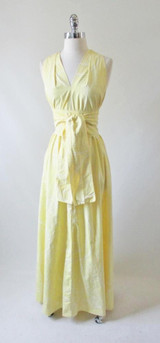 Vintage 70's Sweeping Maxi Dress Matching Obi Sash Gown L