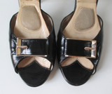 Vintage 50's Black Gold Buckle Springolator Heels Shoes 8