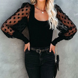 Women Polka Dot Puff Sleeve Blouse