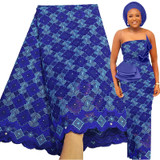 Bestway African Swiss Voile Lace Fabric 5 Yards with Million Stones