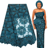 Teal Sequin Embroidery Nigerian Lace Fabric 5 Yards Free Shipping