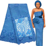 African Lace Fabric High Quality Embroidery Sequin Dress 5 Yards Free Shipping