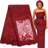 African Lace Fabric High Quality Embroidery Sequin Dress 5 Yards Free Shipping