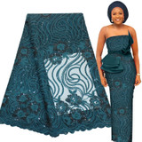 African Lace Fabric High Quality Embroidery Sequin Dress 5 Yards Free Shipping