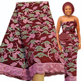 Fashionable Embroidered Textured Cotton Voile Fabric 5 Yards Free shipping
