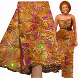 Latest French Sequin Lace Fabric Nigerian Dress Sewing Material 5 Yards Free Shipping