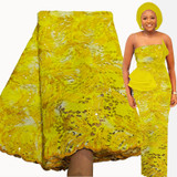 Latest French Sequin Lace Fabric Nigerian Dress Sewing Material 5 Yards Free Shipping