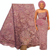 Bestway Dust Pink Sequins French Tulle African Lace Fabric 5 Yards