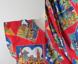 Vintage 80's Red Vacation Post Card Shorts Playsuit Romper