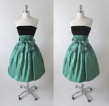 • Vintage 80's Strapless Green Silk Black Velvet Full Skirt Party Dress S