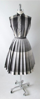 Vintage 50's Black White Grey Plaid Blouse Skirt Set S Vintage 50's Black White Grey Plaid Blouse Skirt Set S