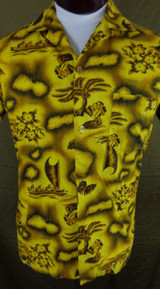 Vintage Prince Kuhio Yellow Hibiscus Hula Girl Tiki Hawaiian Shirt - Medium