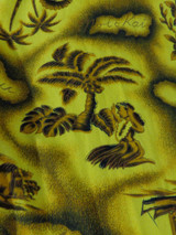 Vintage Prince Kuhio Yellow Hibiscus Hula Girl Tiki Hawaiian Shirt - Medium