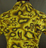 Vintage Prince Kuhio Yellow Hibiscus Hula Girl Tiki Hawaiian Shirt - Medium