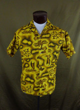 Vintage Prince Kuhio Yellow Hibiscus Hula Girl Tiki Hawaiian Shirt - Medium