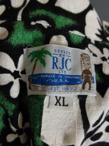 Vintage 80s Green RJC  Barkcloth Hibiscus Print Hawaiian Shirt  XL