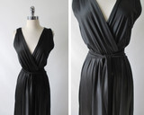 Vintage 70's Black Draped Wide Leg Palazzo Pants Jumpsuit L