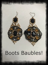 Black lace and gold rose earrings
