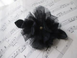 • Vintage 50's Black Organdy Strapless Petal Bust Party Dress